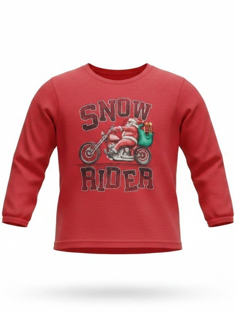 Kids' Red "Snow Rider" Santa Motorcycle Long Sleeve Graphic Shirt sz. 6/7
